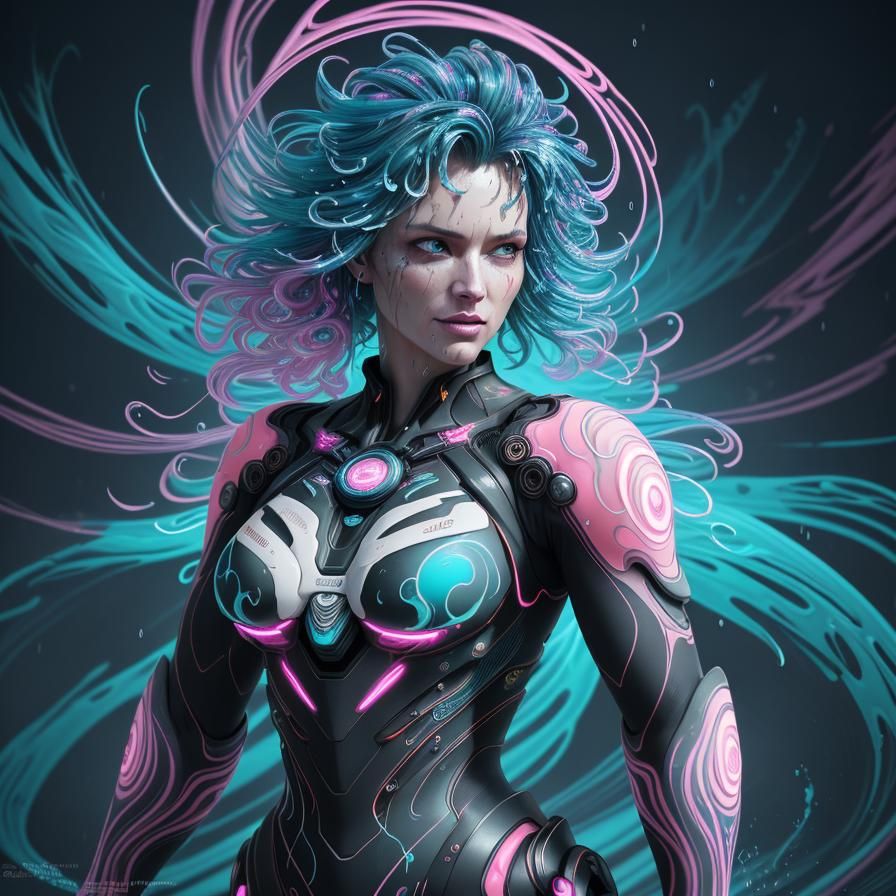 Angelic Princess in Cyberpunk Style with Ink Flow