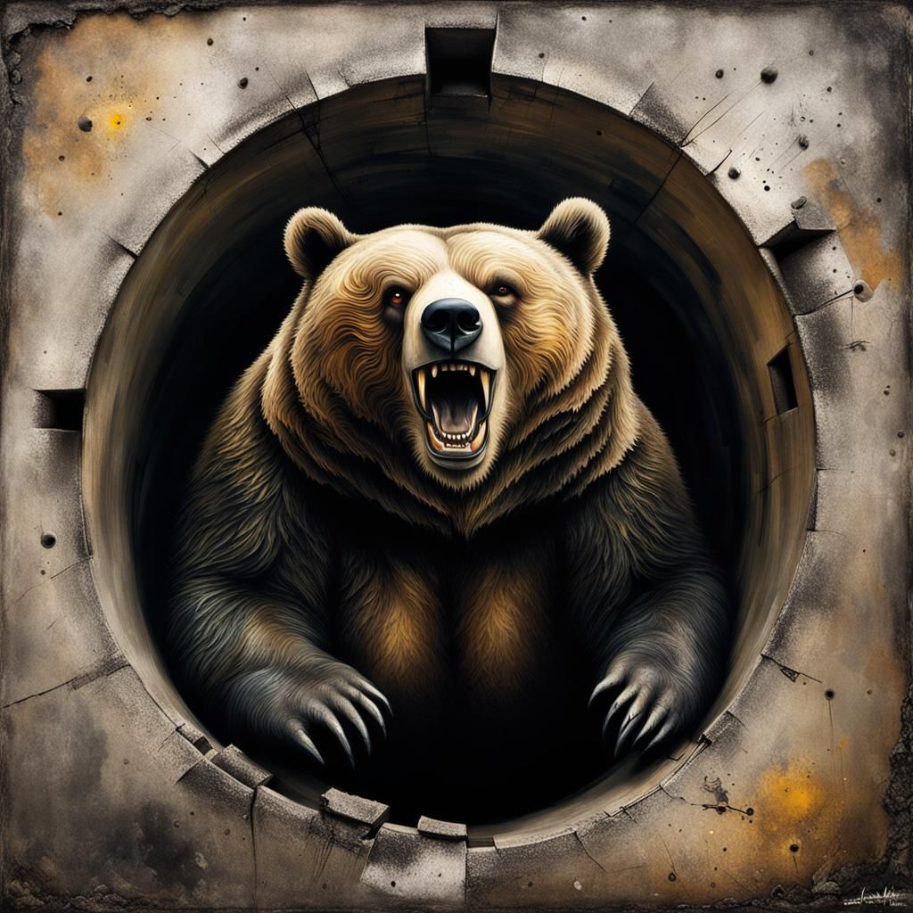 Angry Cyborg Bear Street Art Optical Illusion