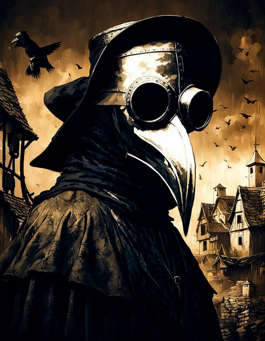 Mysterious Plague Doctor Double Exposure in Sepia