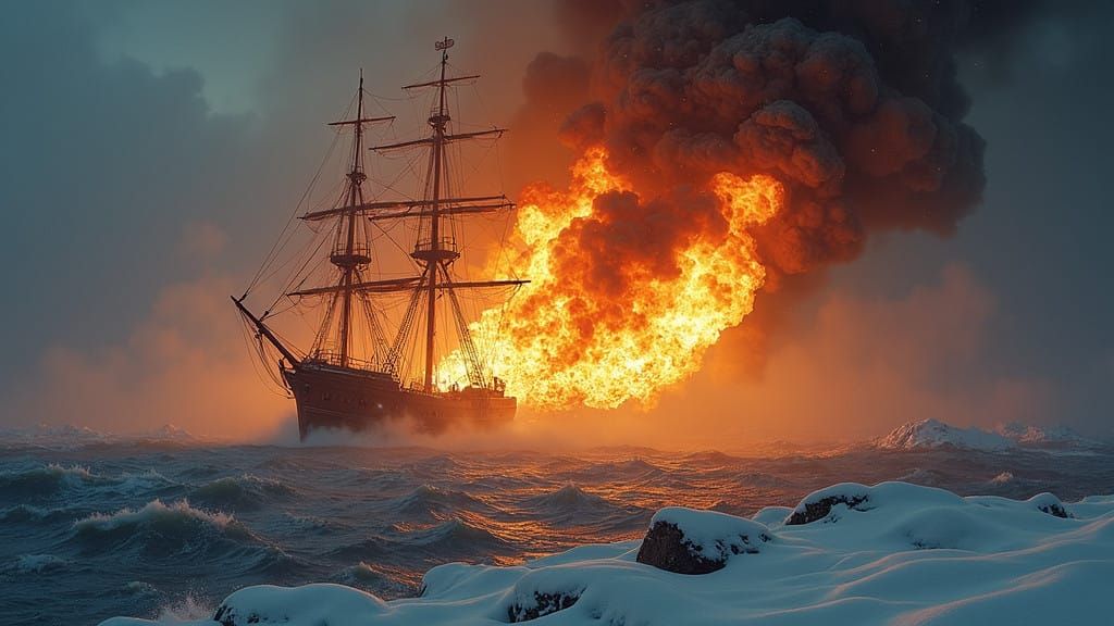 Ghost Ship on Stormy Seas in a Haunting Cyberpunk Aesthetic