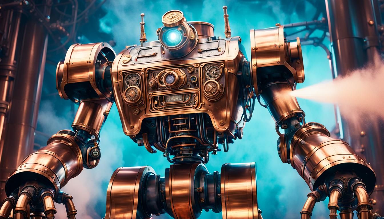 Steampunk Robot Concept Art in Hyperrealistic Style