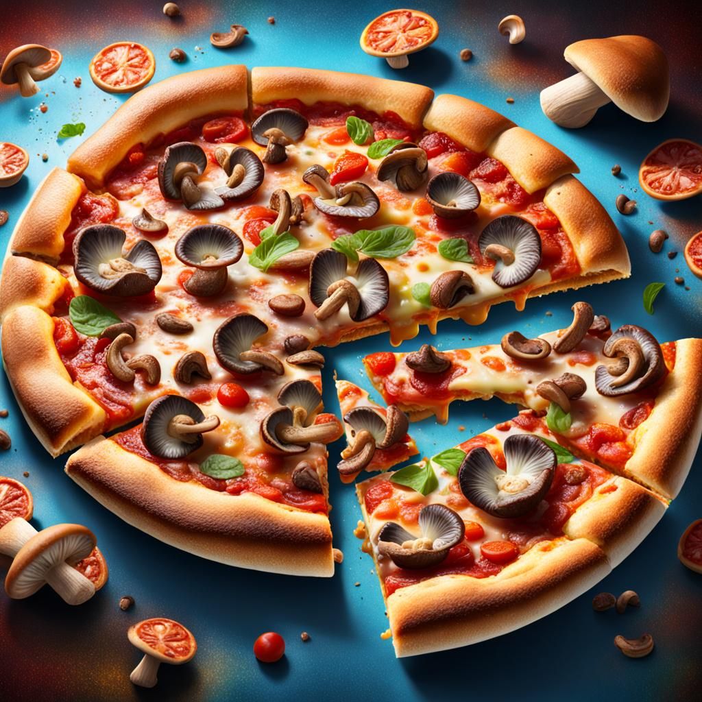 Hyperrealistic Pizza with Magic Mushrooms Splash Art