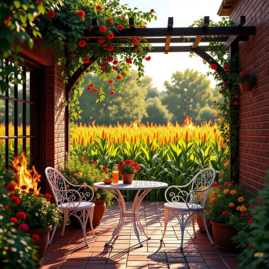 Enchanting Courtyard Garden with Lava Waterfall