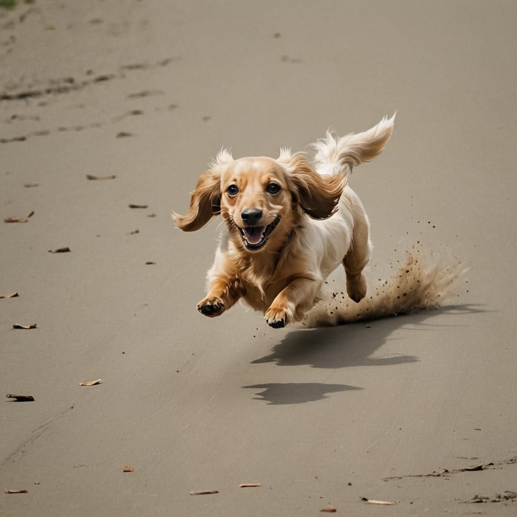 Mini Cream Dachshund Running in Sinister Style