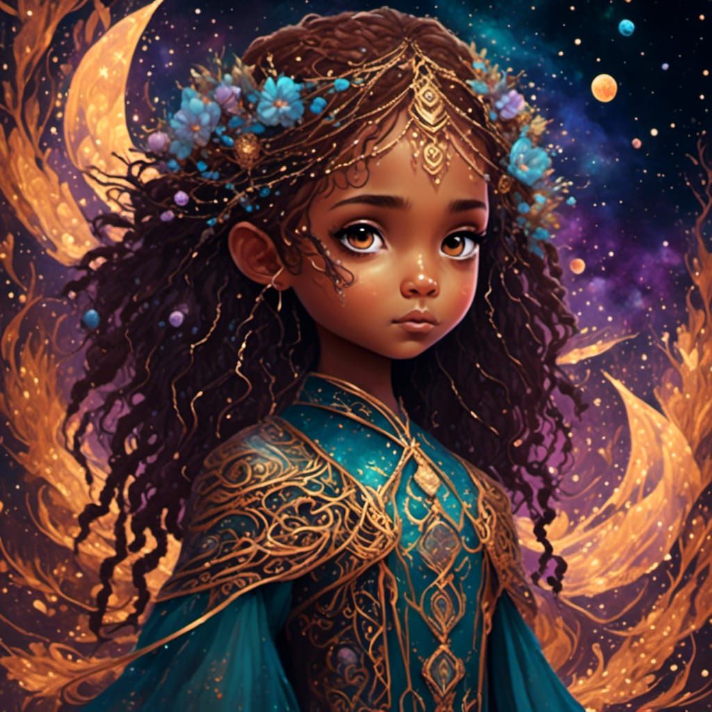 Cosmic Child Portrait in Detailed Matte Painting Style