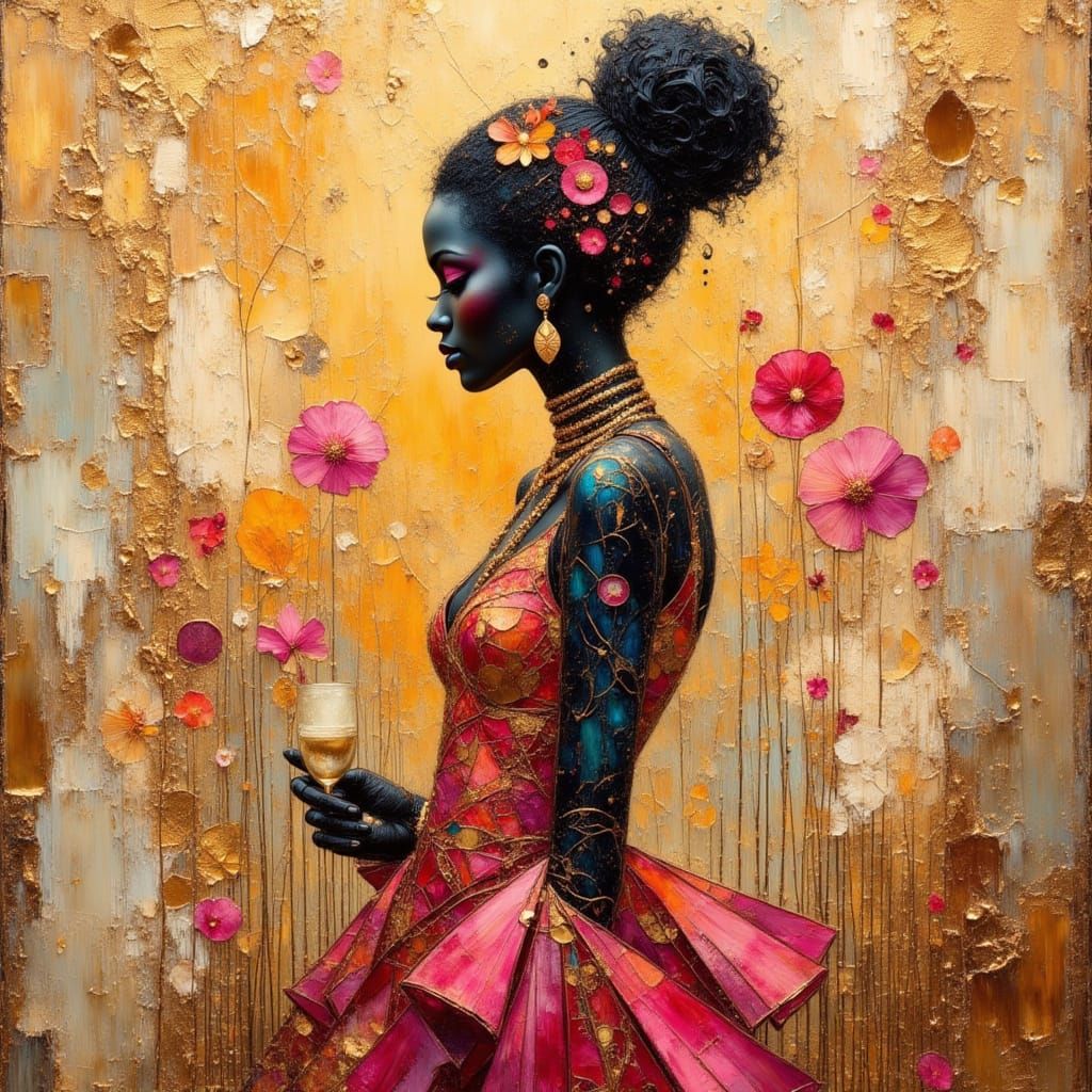 African Princess Silhouette with Gold Leaf Detail