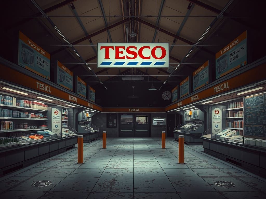 Inside of empty tesco store in London, 2007 nostalgia. Liminal space.