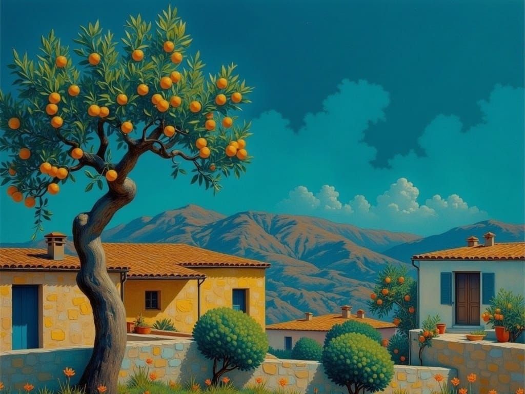 Greek Island Olive Tree in Expressive Style