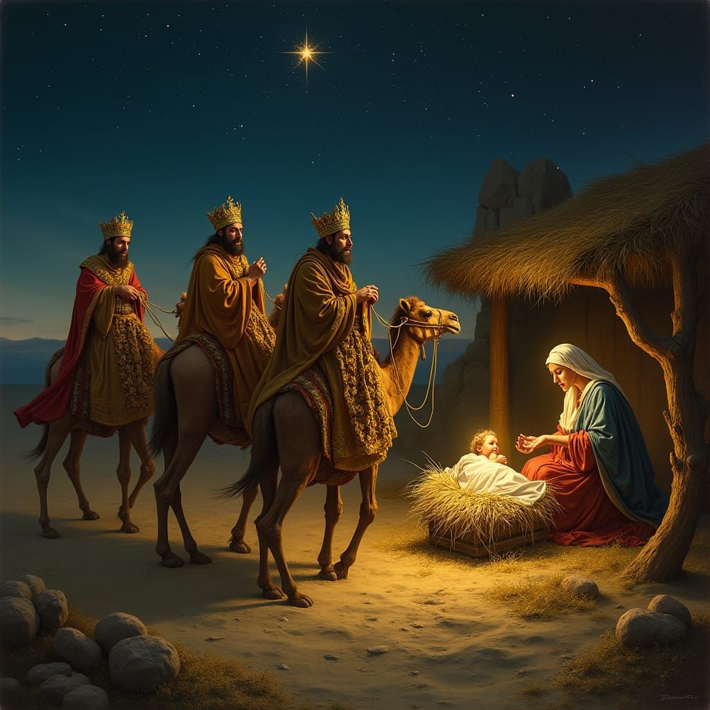 Three Wise Men Visit Jesus in Bethlehem