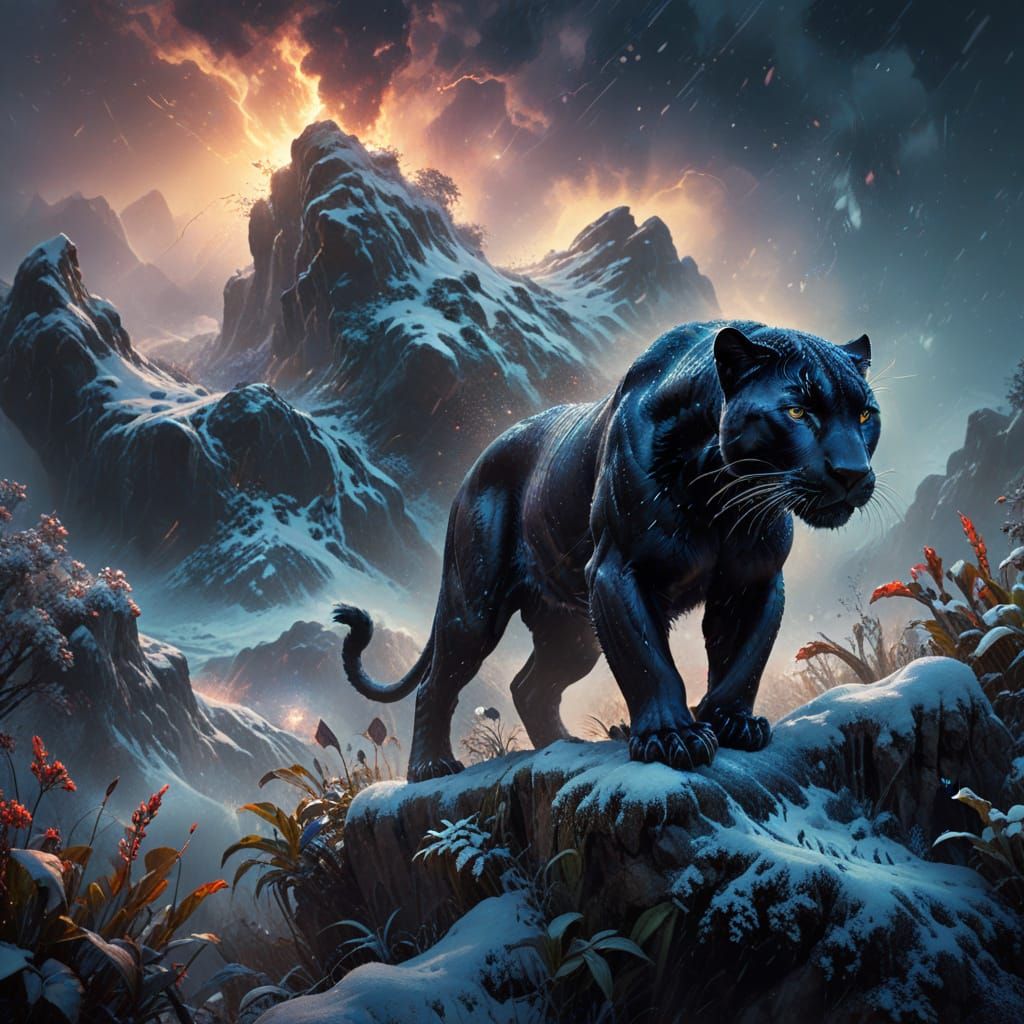 Hyper-Realistic Black Panther in a Blizzard Scene