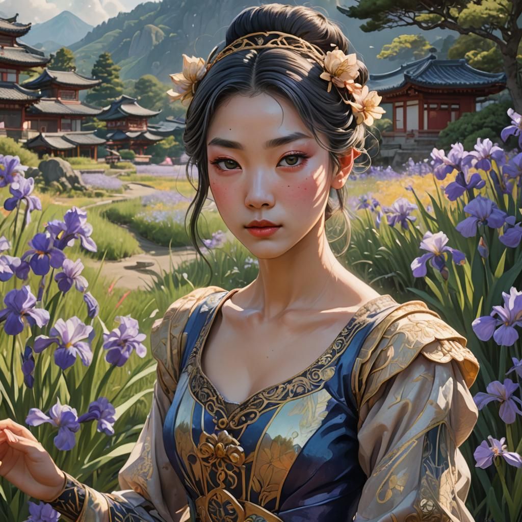 Ukiyo-e Ballerina in Zen Garden Landscape