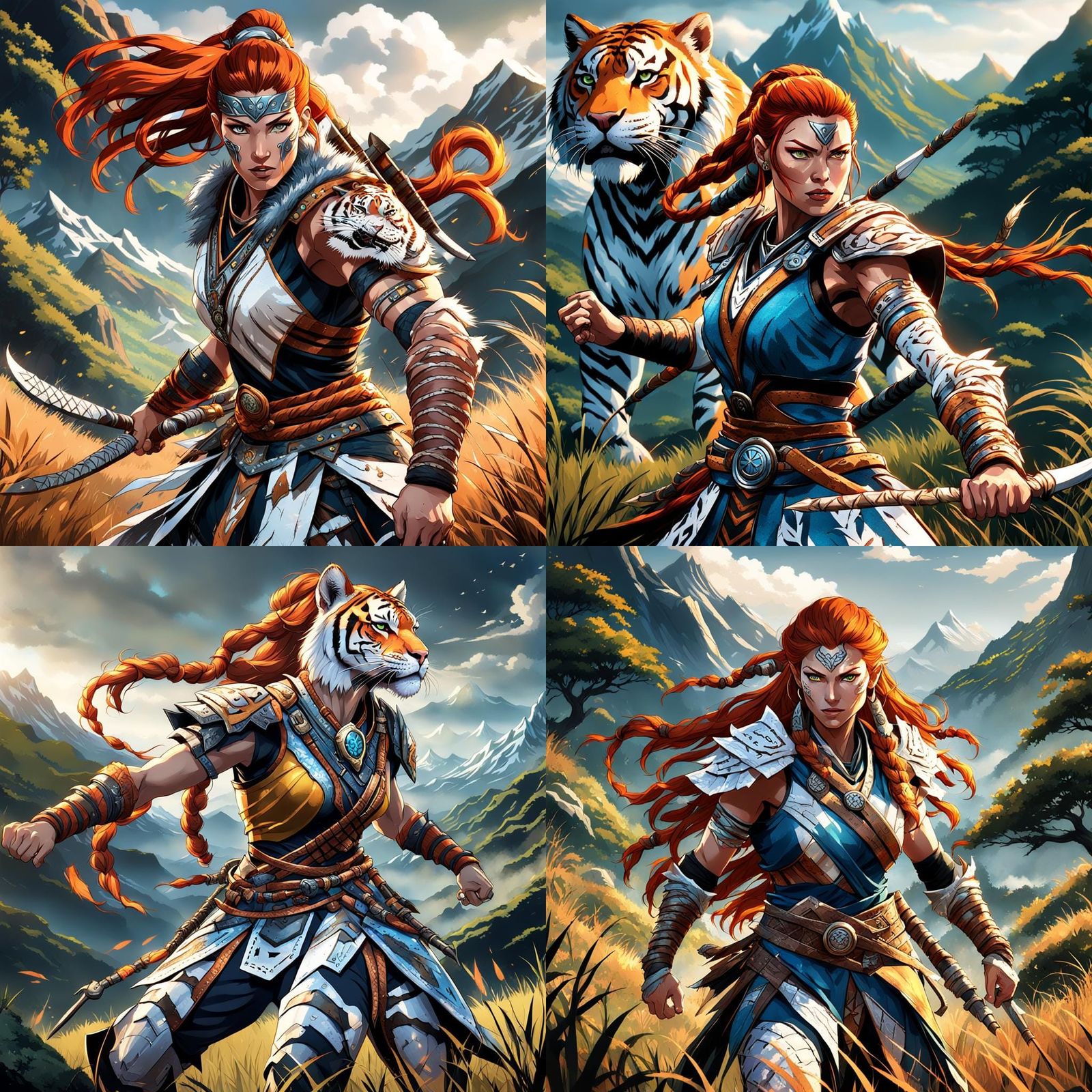 Four-Armed Warrior in Anime Style with Tiger Prints