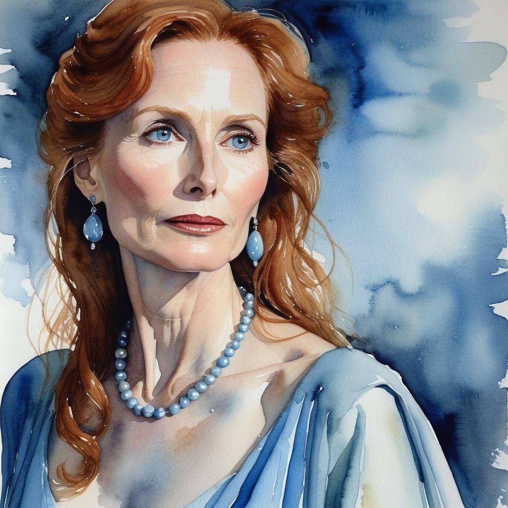 Impressionistic Watercolor Portrait of a Wistful Woman