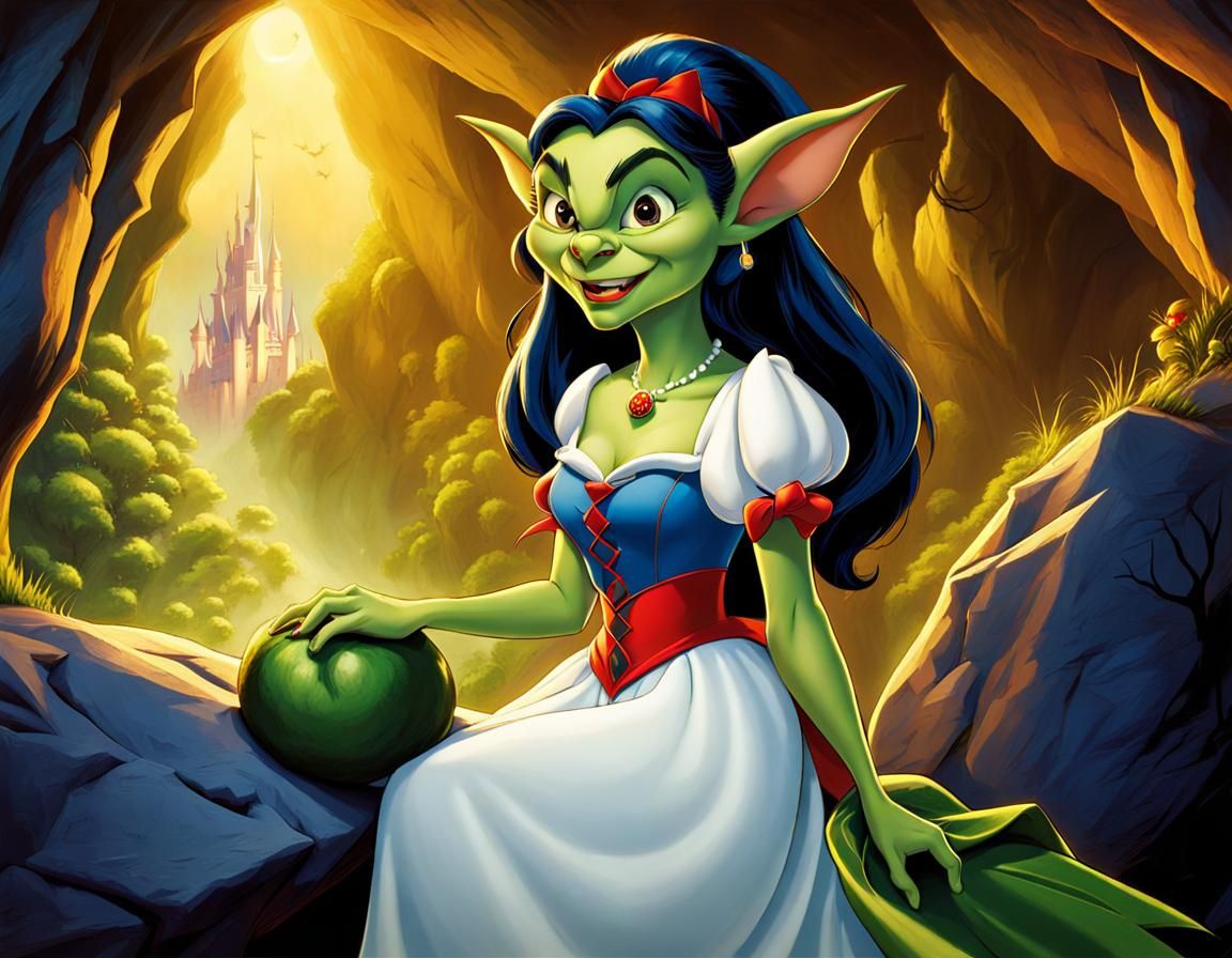 Goblin Snow White in Cave, Detailed Digital Art