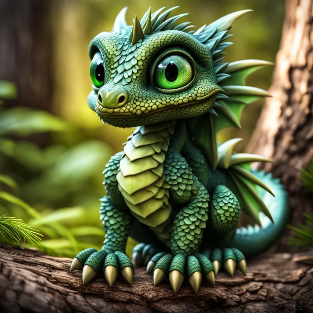 Chibi Forest Dragon with Pine Needle Scales
