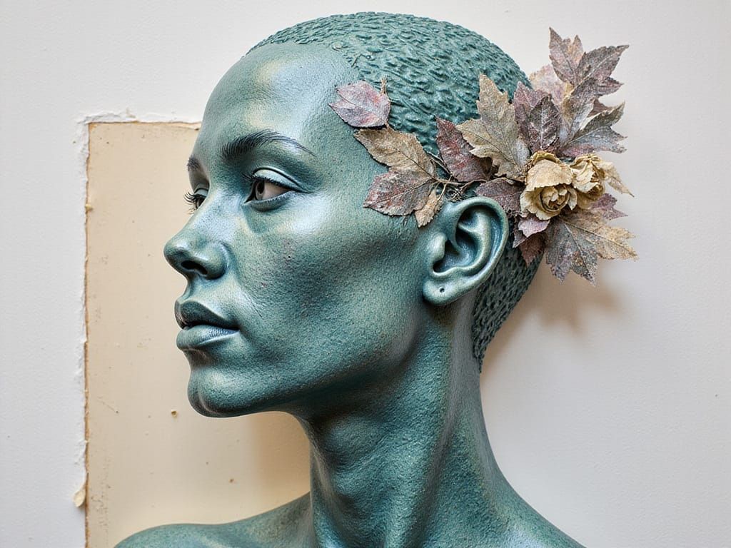 Upcycled Ditsy Chambray I Could Believe You're Human 3D Collage Sculpture