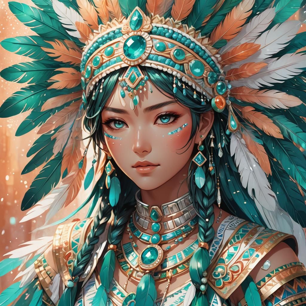 Aztec Woman Portrait in Vibrant Anime Illustration