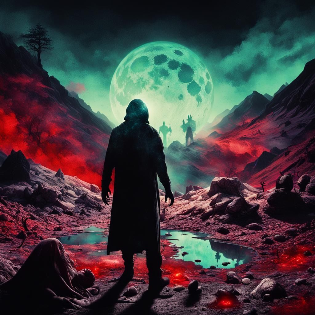 Scary Double Exposure Scene with Mummies and Blood