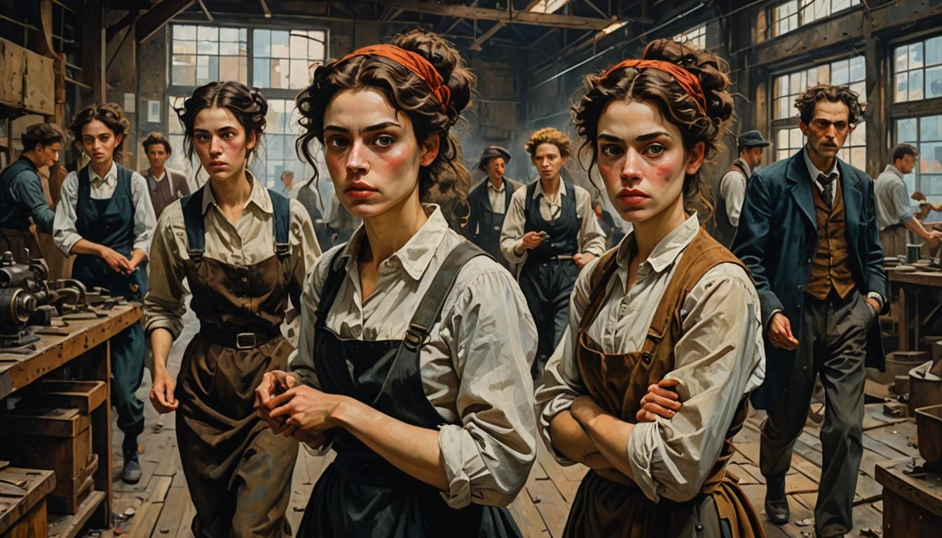 19th Century Factory Workers: Impasto Style Portrait