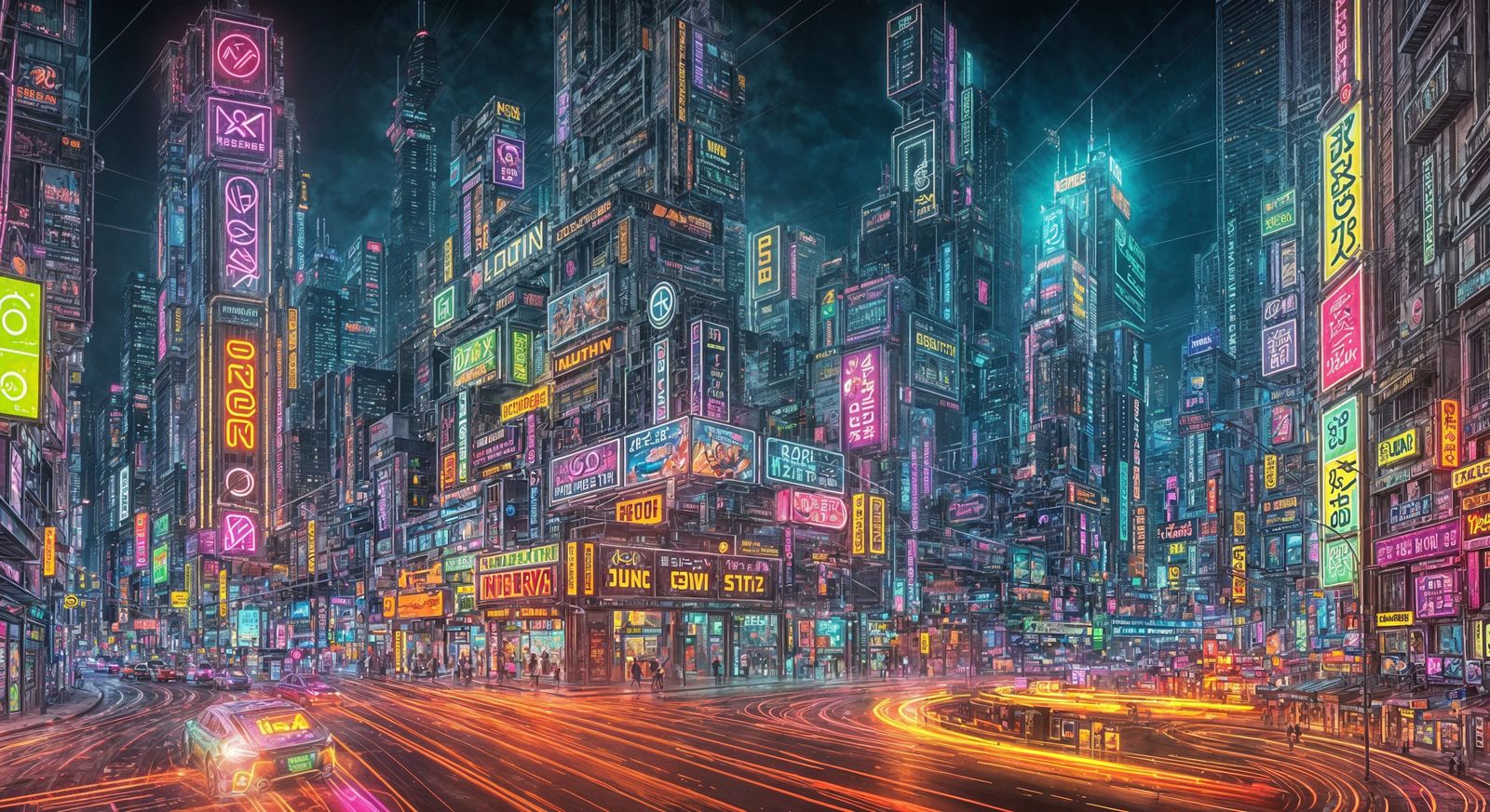 Futuristic Cyberpunk Cityscape with Neon Billboards
