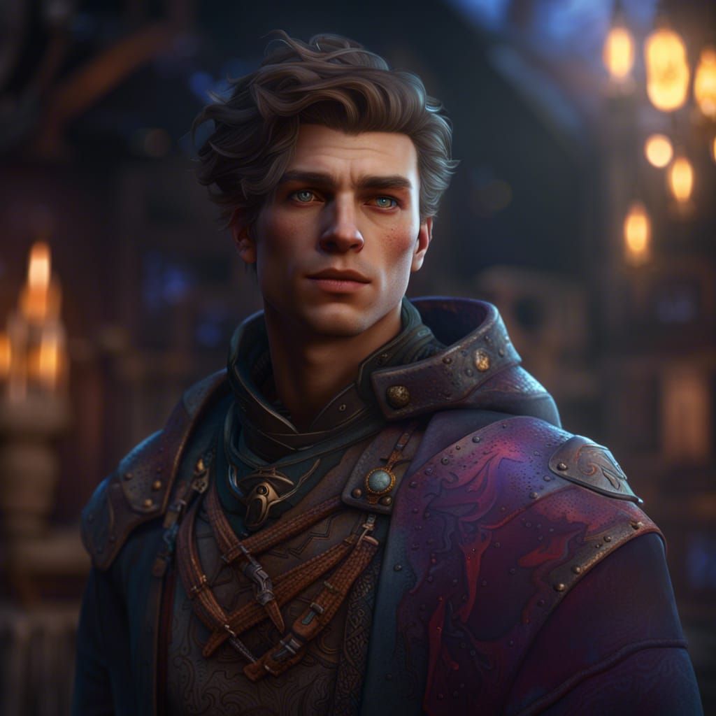 Handsome Man Portrait in Detailed Matte Painting Style