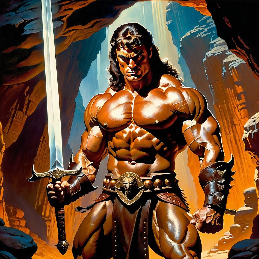 Conan the Barbarian in Frazetta Style Cave