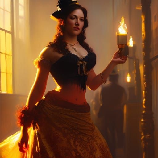 Saloon Girl in Old West Style Concept Art