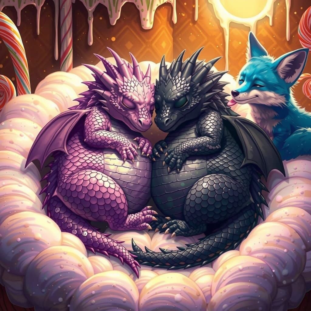 Cuddled Dragon Friends in Sweet Candy Palace