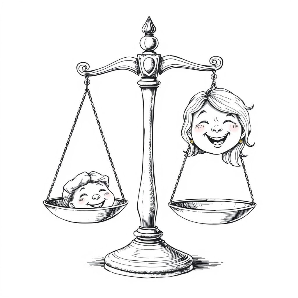 Cartoon Scales of Justice with Laughing Faces