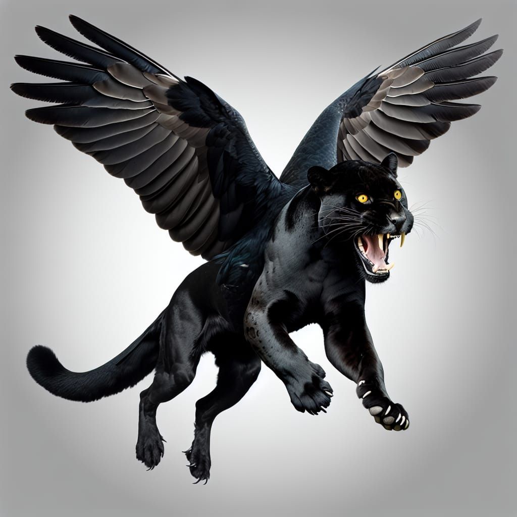 Raven-Jaguar Hybrid in Flight: A Creature of Grace and Menac...