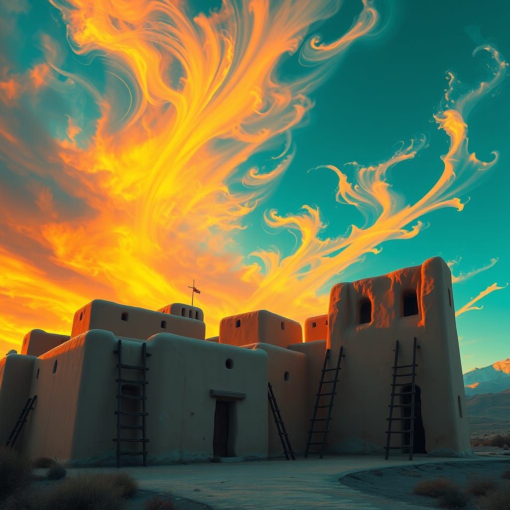 Taos Pueblo: Ladders to the Sky, Digital Art