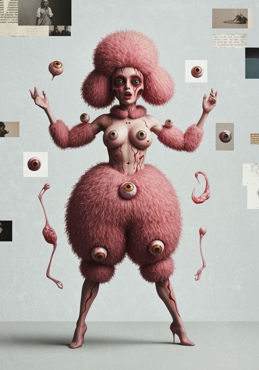 Grotesque Breakdancing Creature in Mixed Media Style