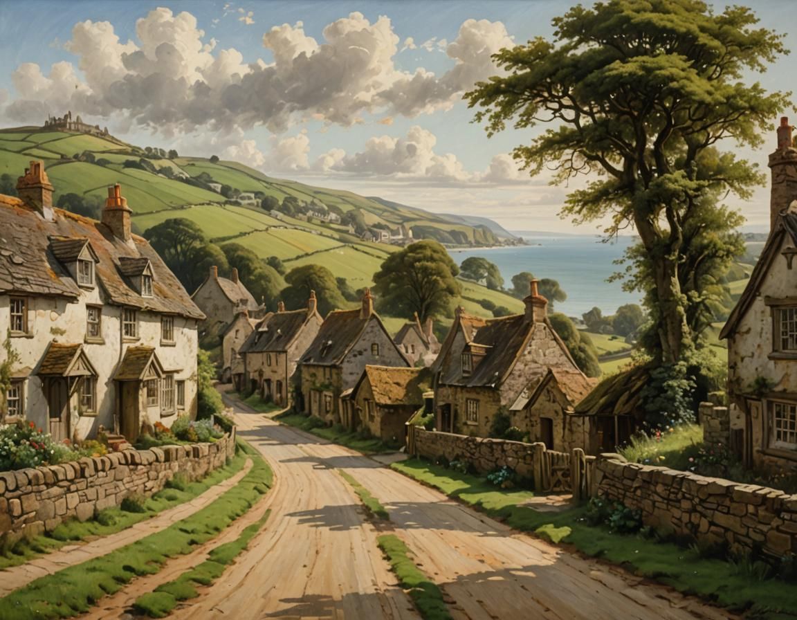 English Village by the Seaside around 1850