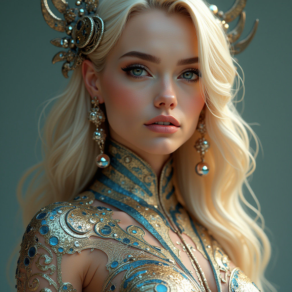 Futuristic Woman in Elaborate High-Fashion Outfit