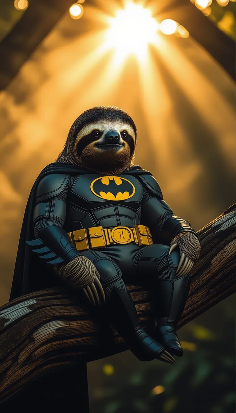 Sloth Batman in Smoky Atmosphere, Cinematic Lighting