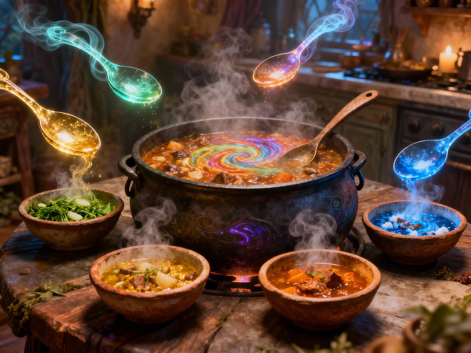 Enchanted Cauldron Stew with Self-Stirring Magic