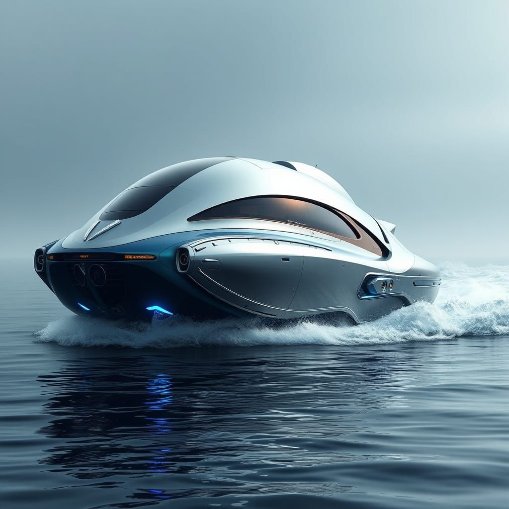 Silver and blue vessle