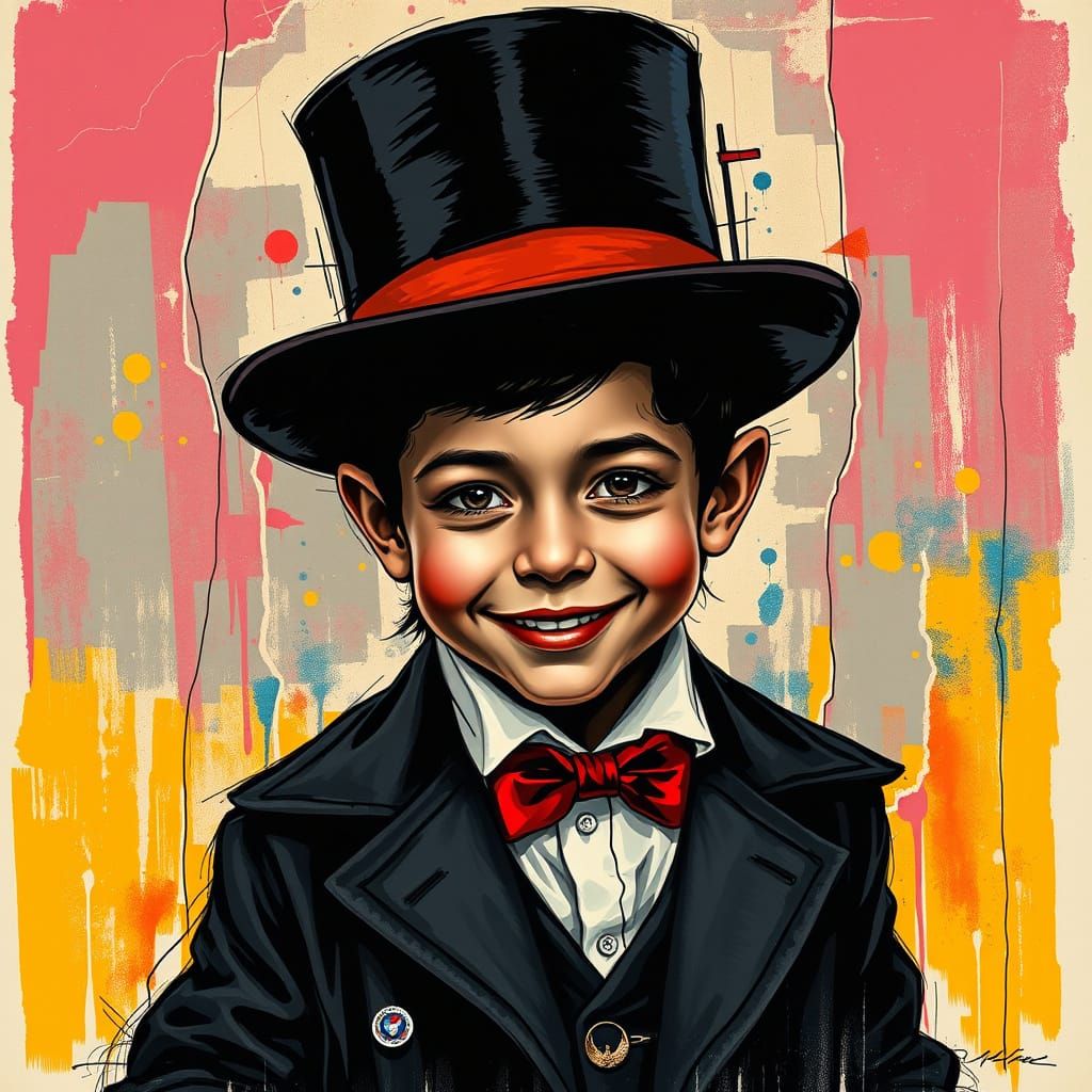 Avant-garde Circus Ringmaster Portrait in Distressed Glitchc...