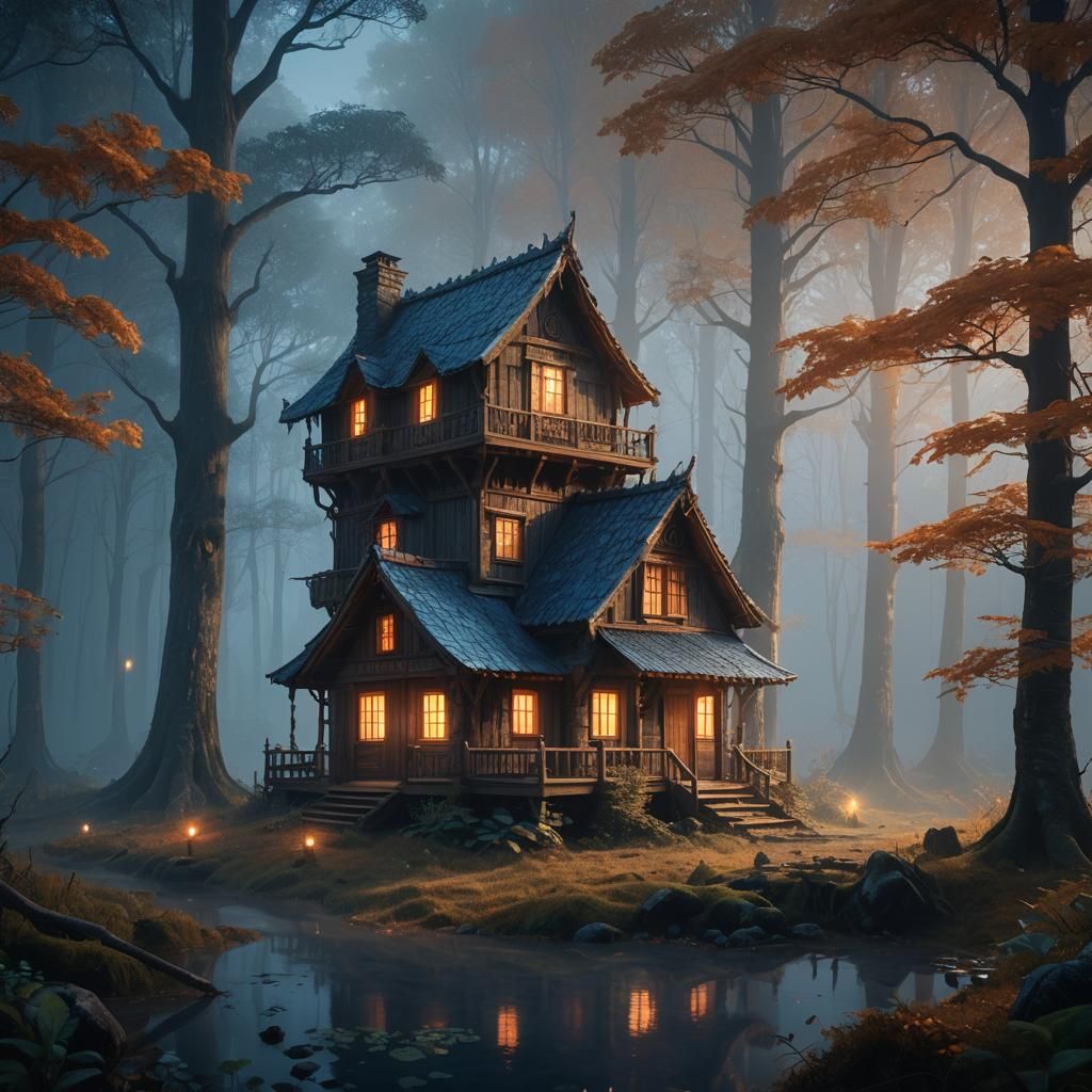 Misty Forest Cottage in Digital Matte Painting