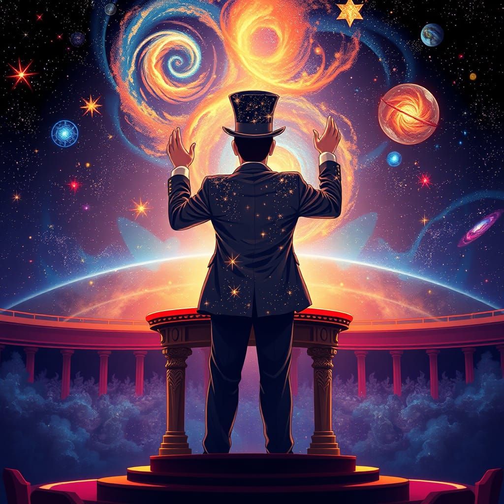 Majestic Cosmic Conductor in Starlight Attire