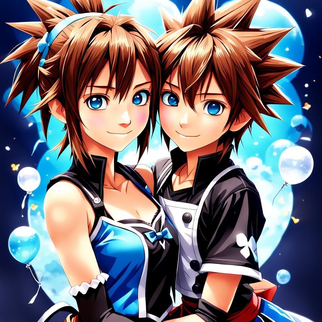 Sora and Female Sky from Kingdom Hearts in Anime Style