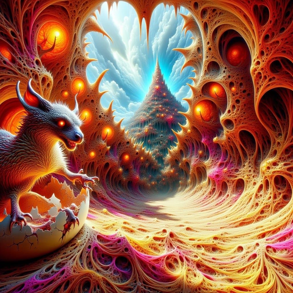 Surreal Castle Tunnel with Morphing Dragons