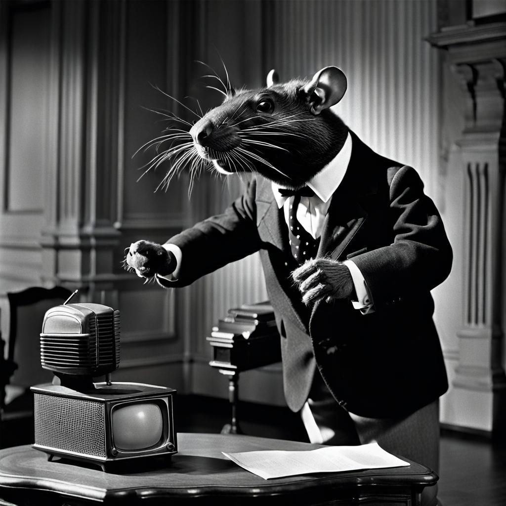 Giant Rat Speech: Vintage Black and White Photo