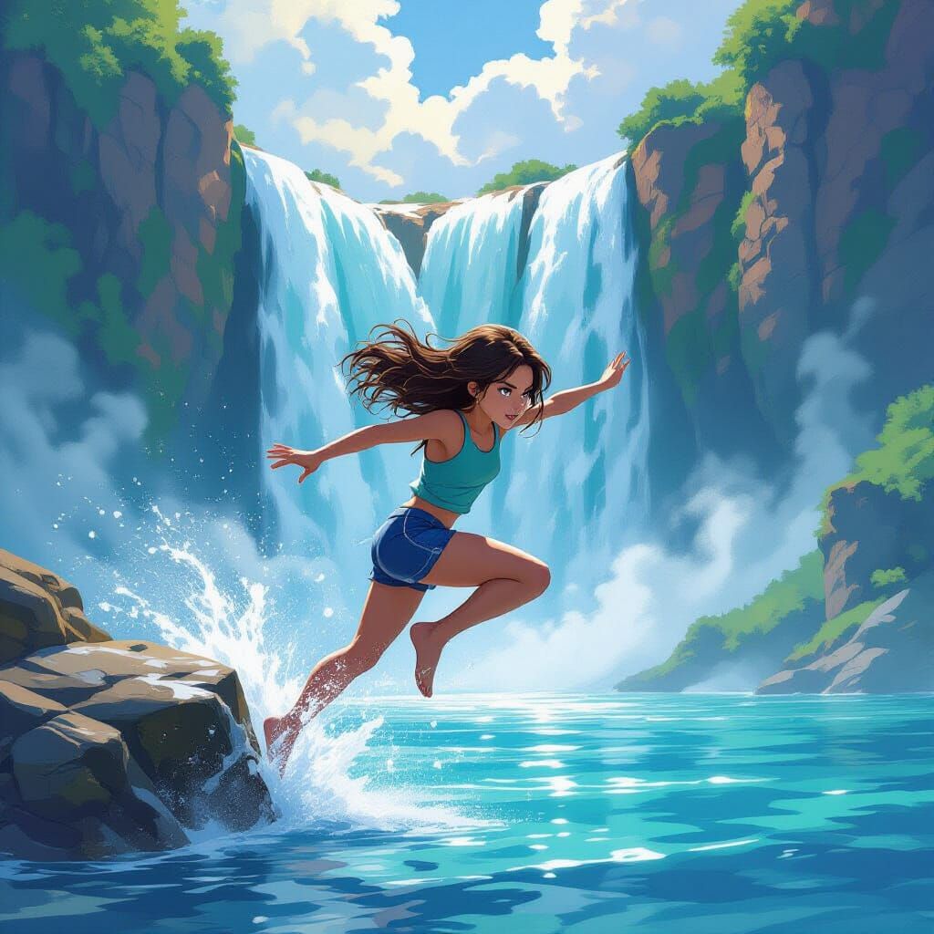 Teenage Girl Jumps Off Cliff Near Epic Waterfall