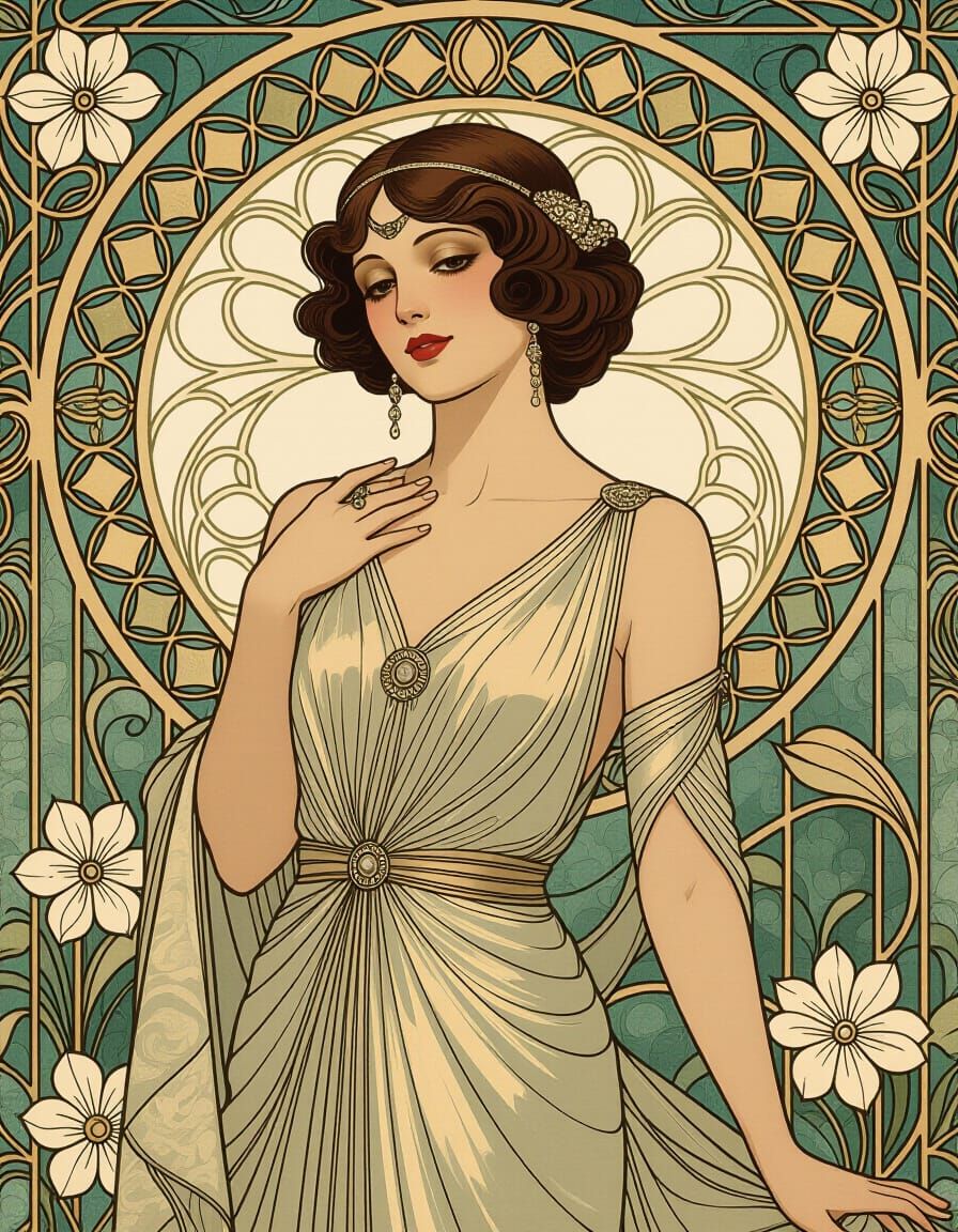 Elegant Art Deco Woman in Oil Painting Style