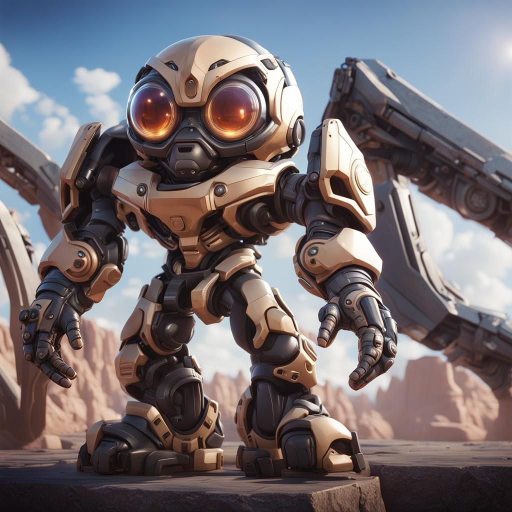 Cute Sci-Fi Chibi Robot with Big Eyes