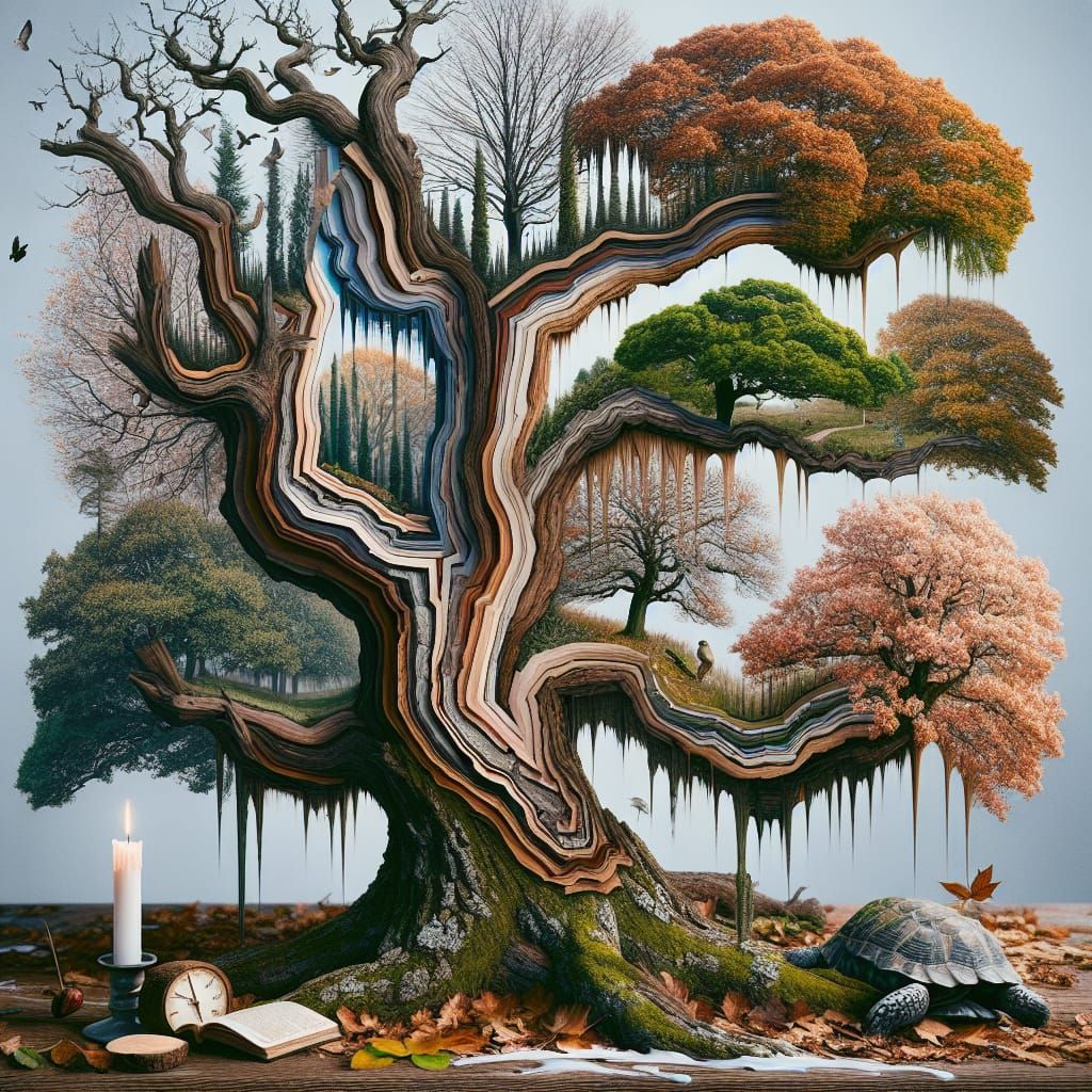 Surrealist Oak Tree in a Dreamlike Woodland Scene