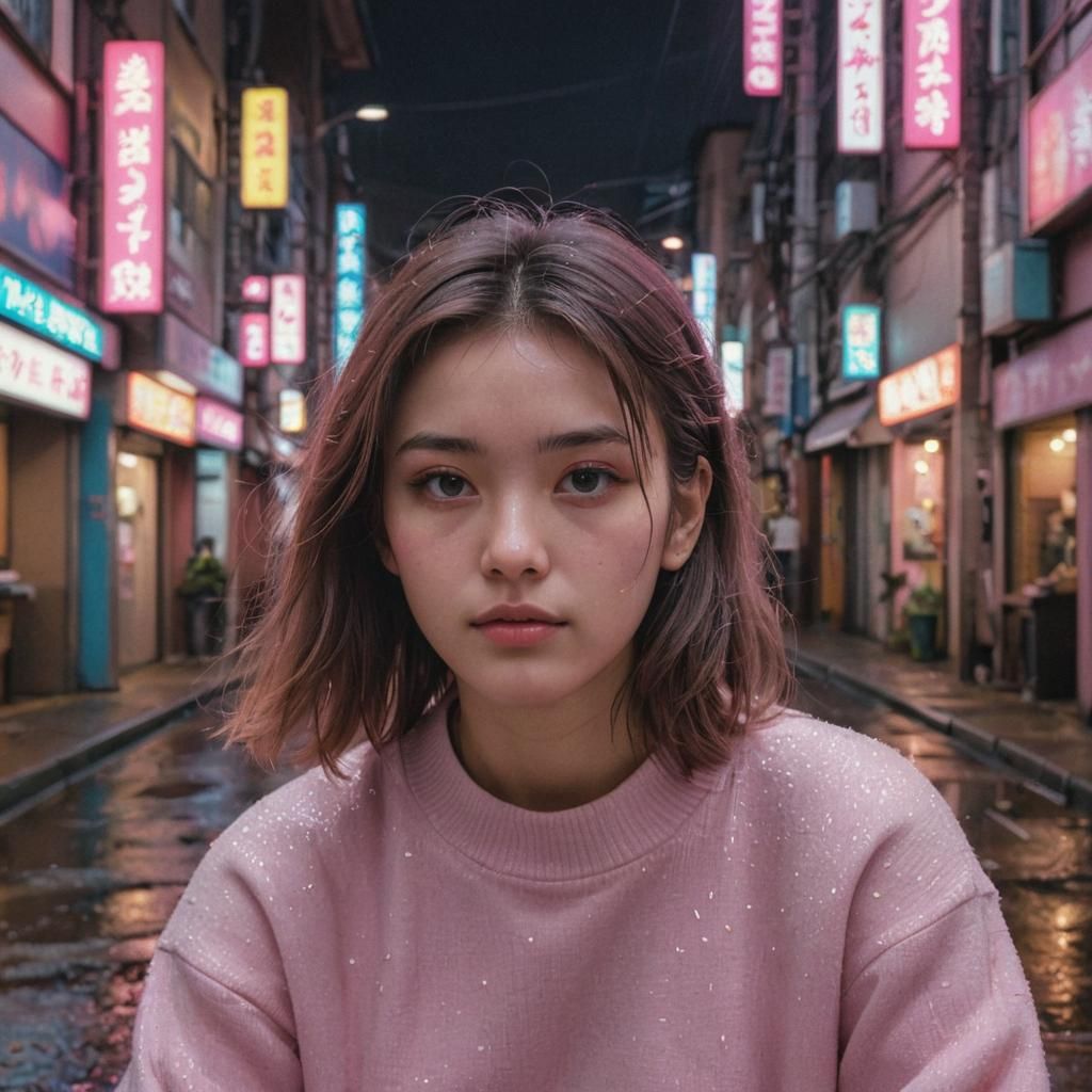 Synthwave Portrait of a Woman in 1980s Tokyo