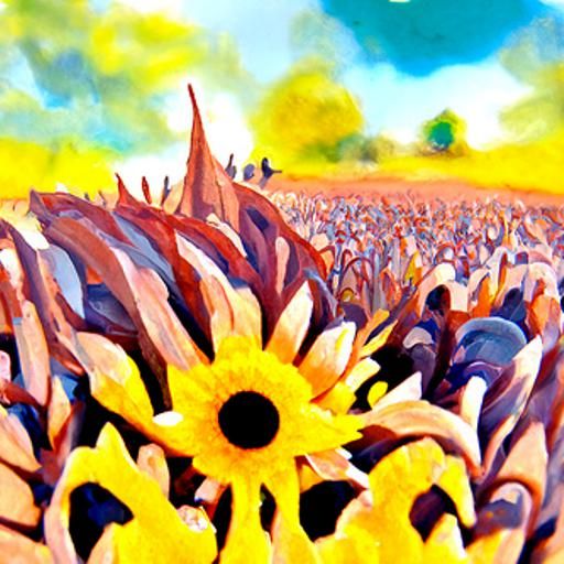 Sunny Sunflower Field: Detailed Gouache Painting