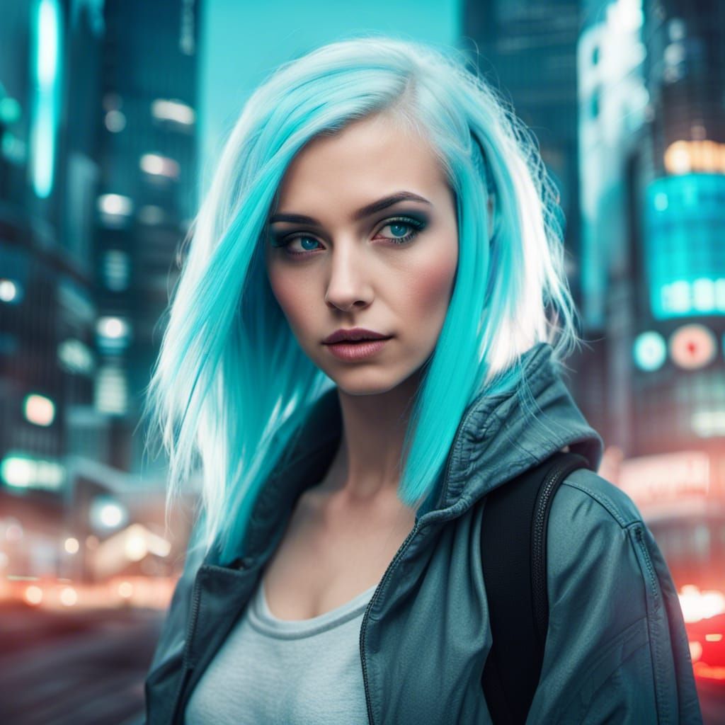 Futuristic Hacker Girl in Neon Cityscape